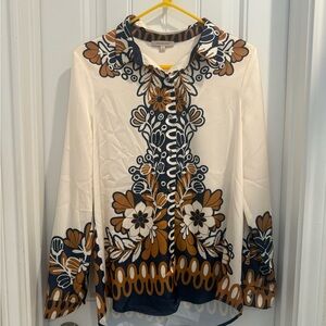 Skies Are Blue Top - Cream, Navy and Brown